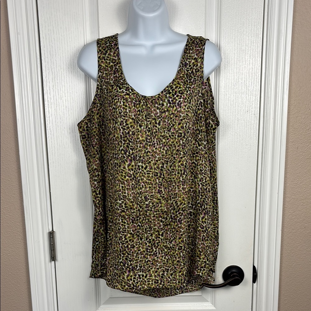 Liz Claiborne Woman Green Purple Leopard Print Sleeveless Blouse 1X